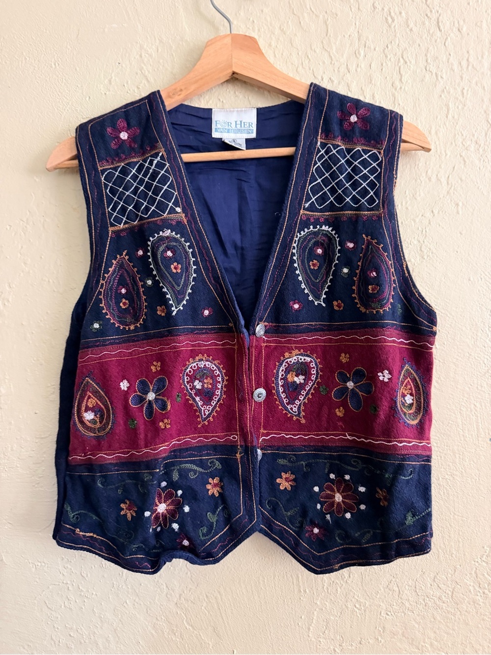 Van Heusen Navy and Burgundy Embroidered Vest